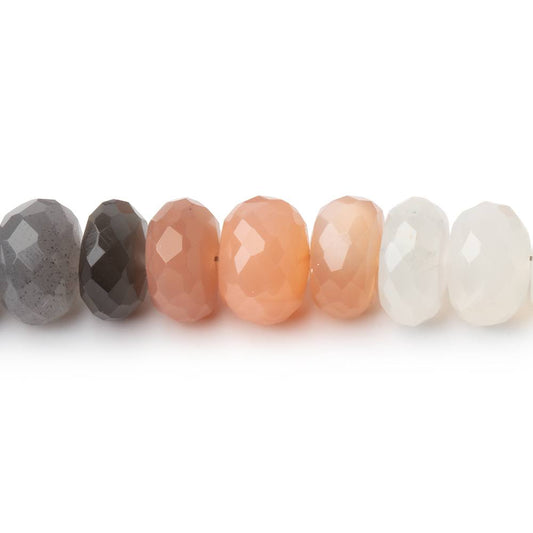 8.5mm Multi Color Moonstone Faceted Rondelle 9 inch 46 Beads