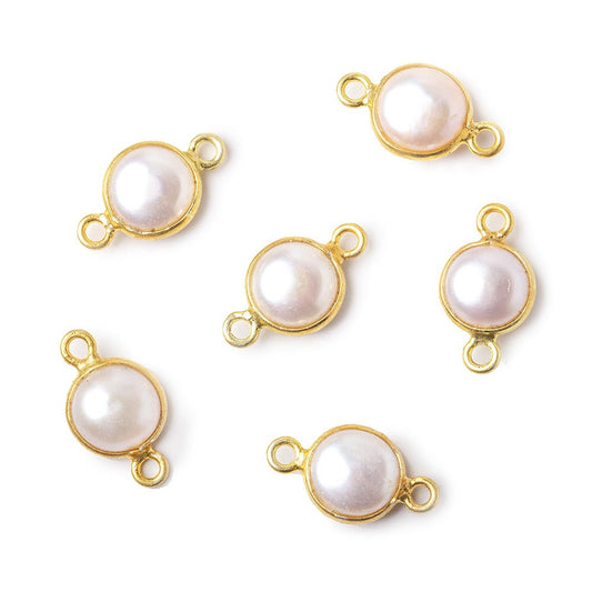 8.5mm Vermeil Bezel Rose' White Freshwater Pearl Button Connector 1 Piece