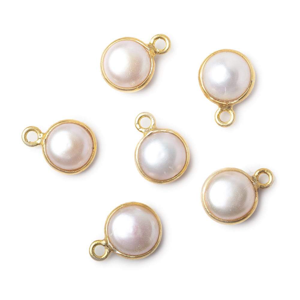 8.5mm Vermeil Bezel Rose' White Freshwater Pearl Button Pendant 1 Piece