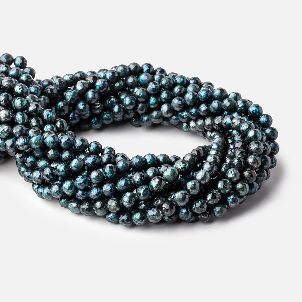 6.5mm Dark Aqua Blue Faceted Round Freshwater Pearls 16 inch 60 pieces