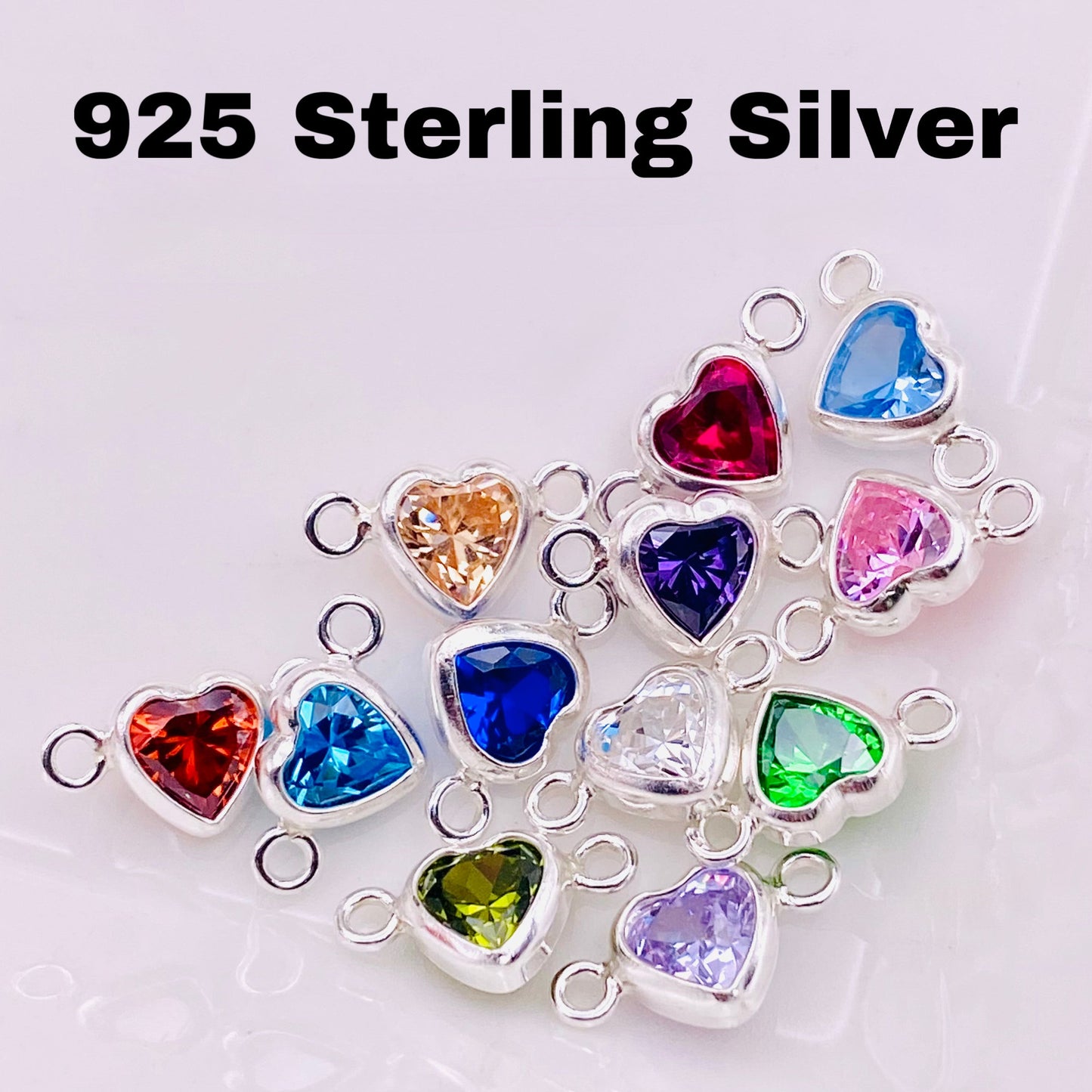 Luxe Heart Birthstone Connectors - Sterling Silver - 3 Pack/12 Pack - B39S - Luxe Colors