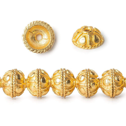 8mm 22kt Gold plated Copper Bead Cap Bali Design 8 inch 58 pieces