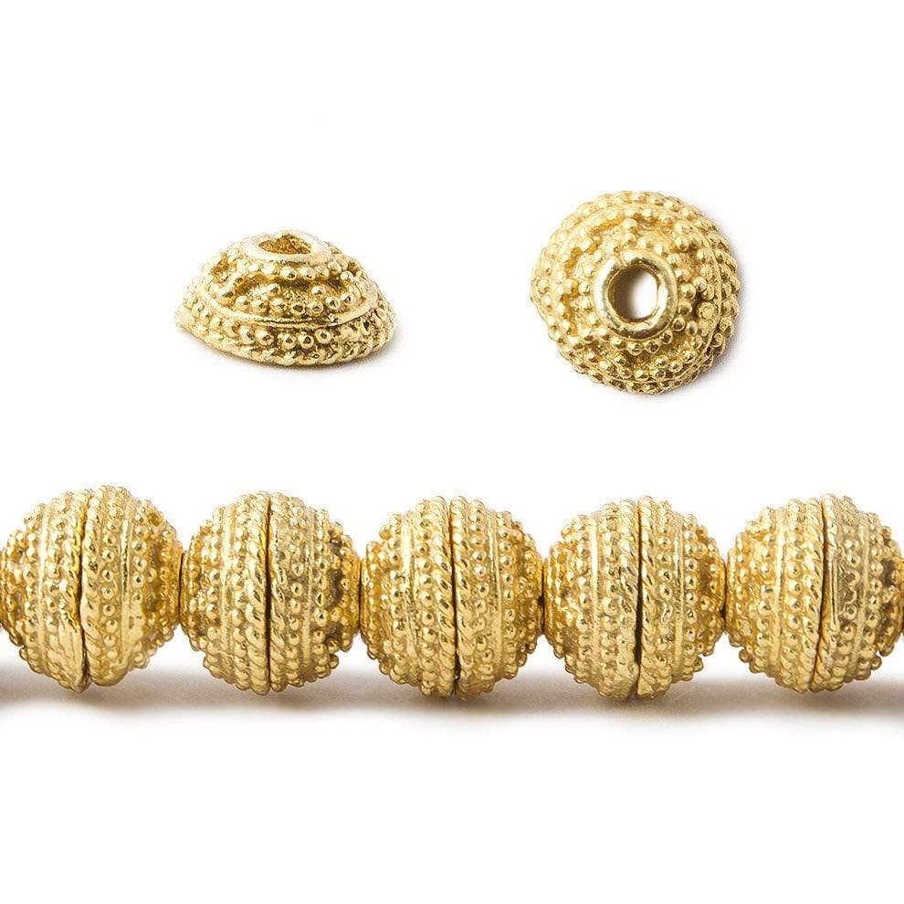 8mm 22kt Gold Plated Copper Bead Cap Concentric Miligrain 7.5 inch 56 pieces