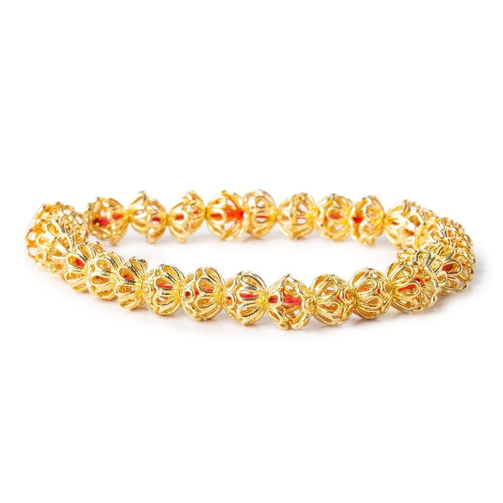 8mm 22kt Gold plated Copper Bead Cap Floral Design 8 inch 58 pieces