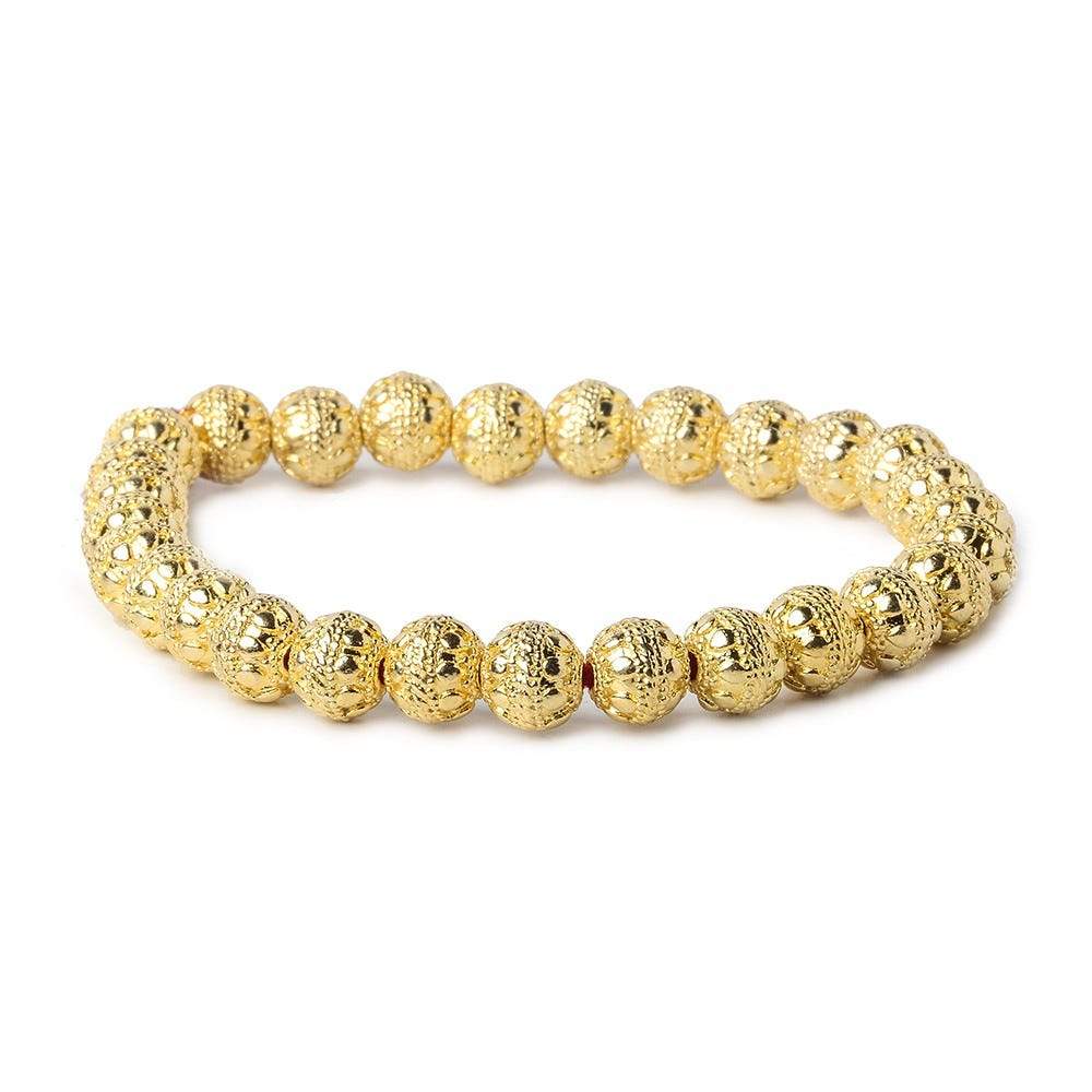 8mm 22kt Gold plated Copper Bead Round Dot Design 8 inch 28 pieces