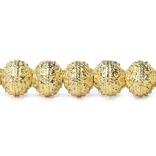 8mm 22kt Gold  plated Copper Bead Round Persian Design 8 inch 28 pieces