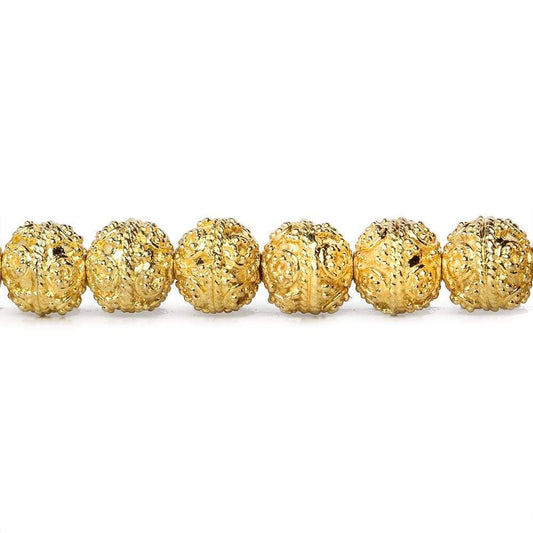 8mm 22kt Gold Plated Copper Bead Roval  Miligrain Circles  8 inch 27 pieces