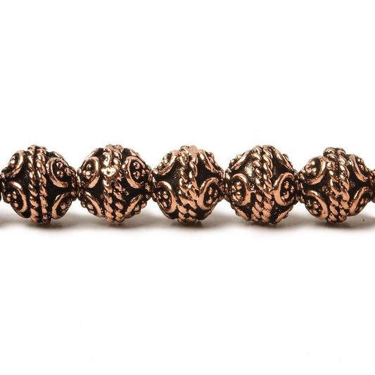 8mm Antiqued Copper Bali Design Round 8 inch 27 pcs