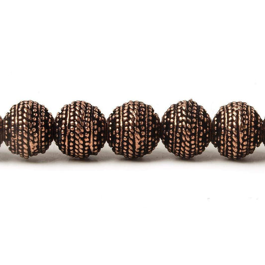 8mm Antiqued Copper Bead Miligrain Rings 8 inch 28 pcs