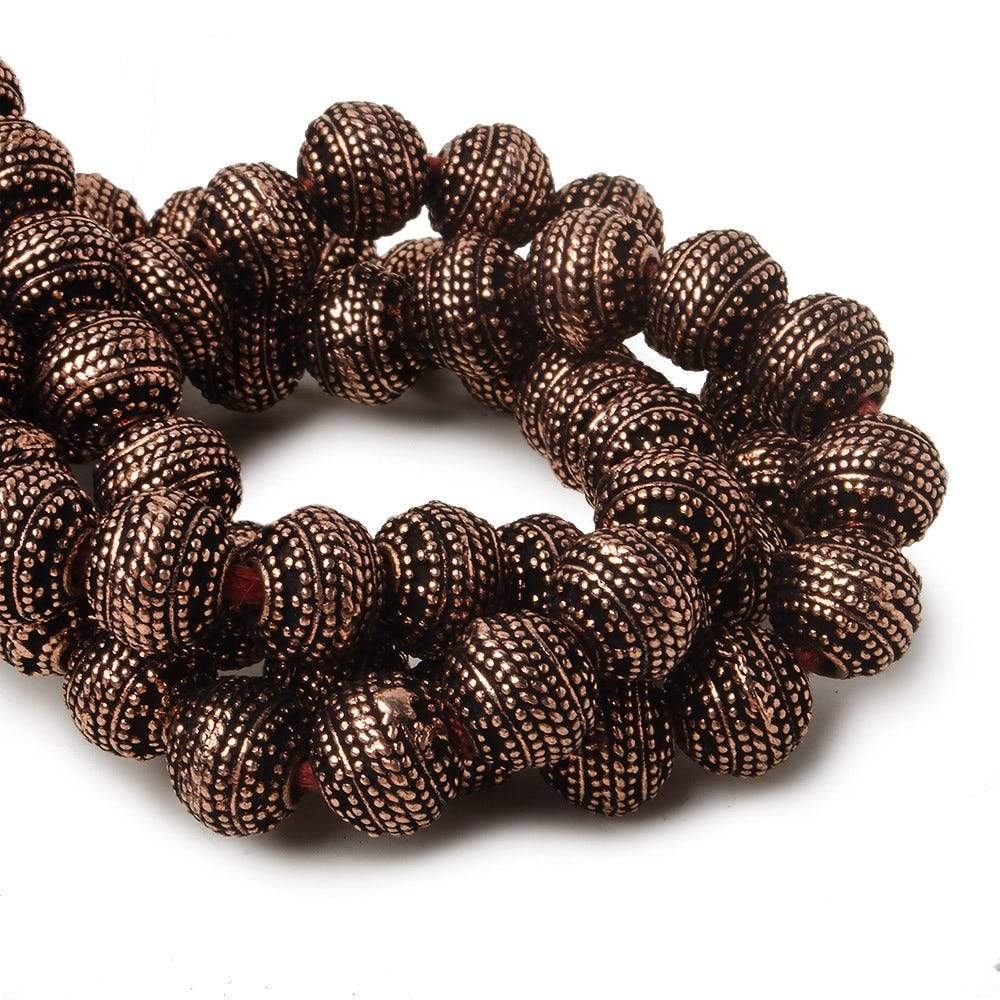 8mm Antiqued Copper Bead Miligrain Rings 8 inch 28 pcs
