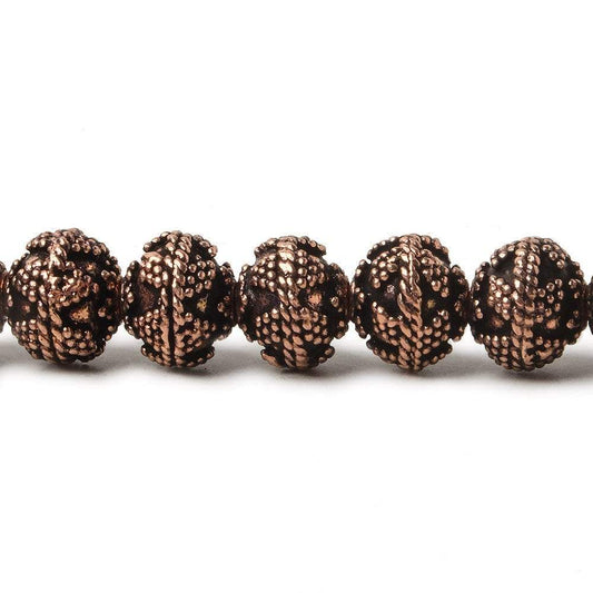 8mm Antiqued Copper Bead Miligrain Small & Large Triangle Design 8 inch 28 pcs