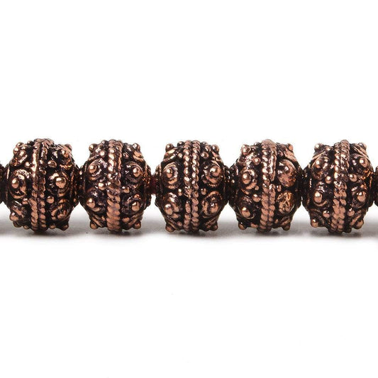 8mm Antiqued Copper Bead Roval Sphere Design 8 inch 28 pcs
