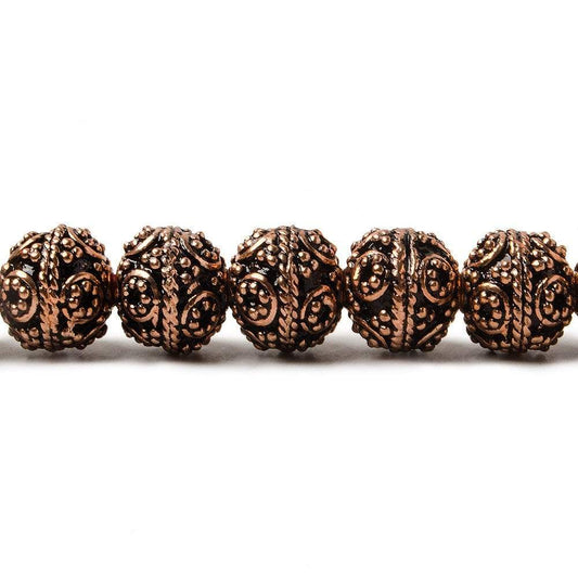 8mm Antiqued Copper Beads Roval  Miligrain Circles 8 inch 28 pcs