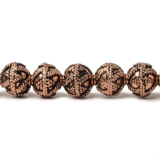 8mm Antiqued Copper Beads Roval  Miligrain Triangle 8 inch 28 pcs