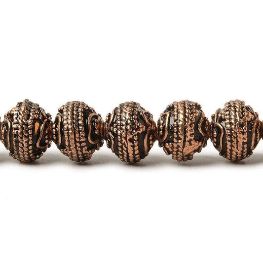 8mm Antiqued Copper Beads Roval Triple Miligrain Center 8 inch 28 pcs