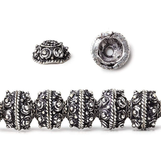 8mm Antiqued Sterling Silver plated Bead Cap Sphere Design 8 inch 60 beads