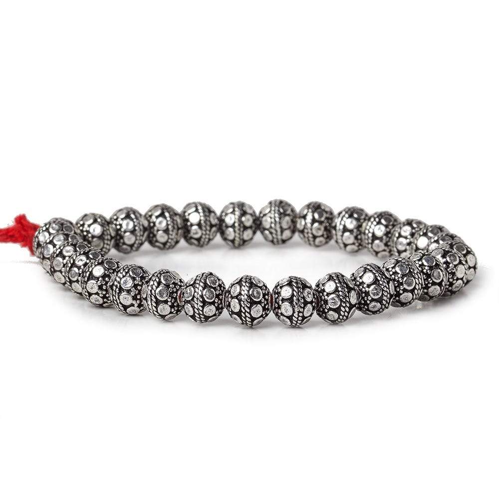 8mm Antiqued Sterling Silver plated Copper Bead Round Dot Design 8 inch 28 pcs