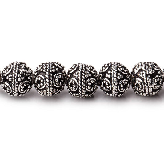 8mm Antiqued Sterling Silver Plated Copper Rounds with Miligrain Circles 8 inch 27 beads