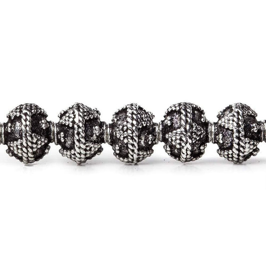 8mm Antiqued Sterling Silver plated Copper Triangle Miligrain Bead 8 in 30 pcs