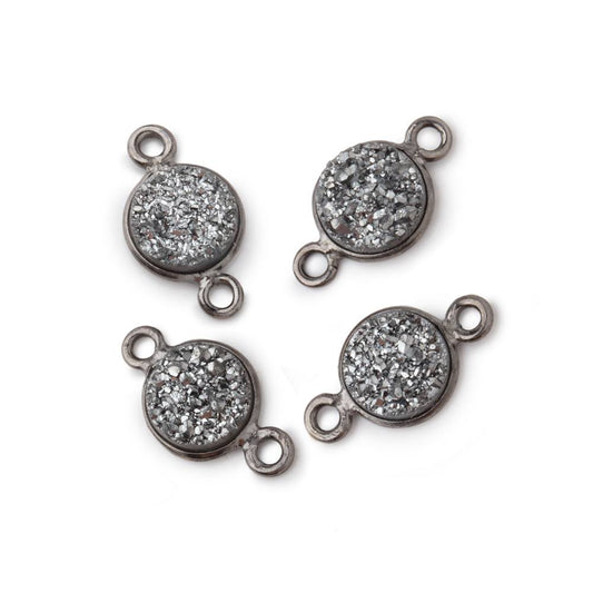8mm Black Gold Bezel Metallic Platinum Drusy Coin Connector Set of 4 Pieces