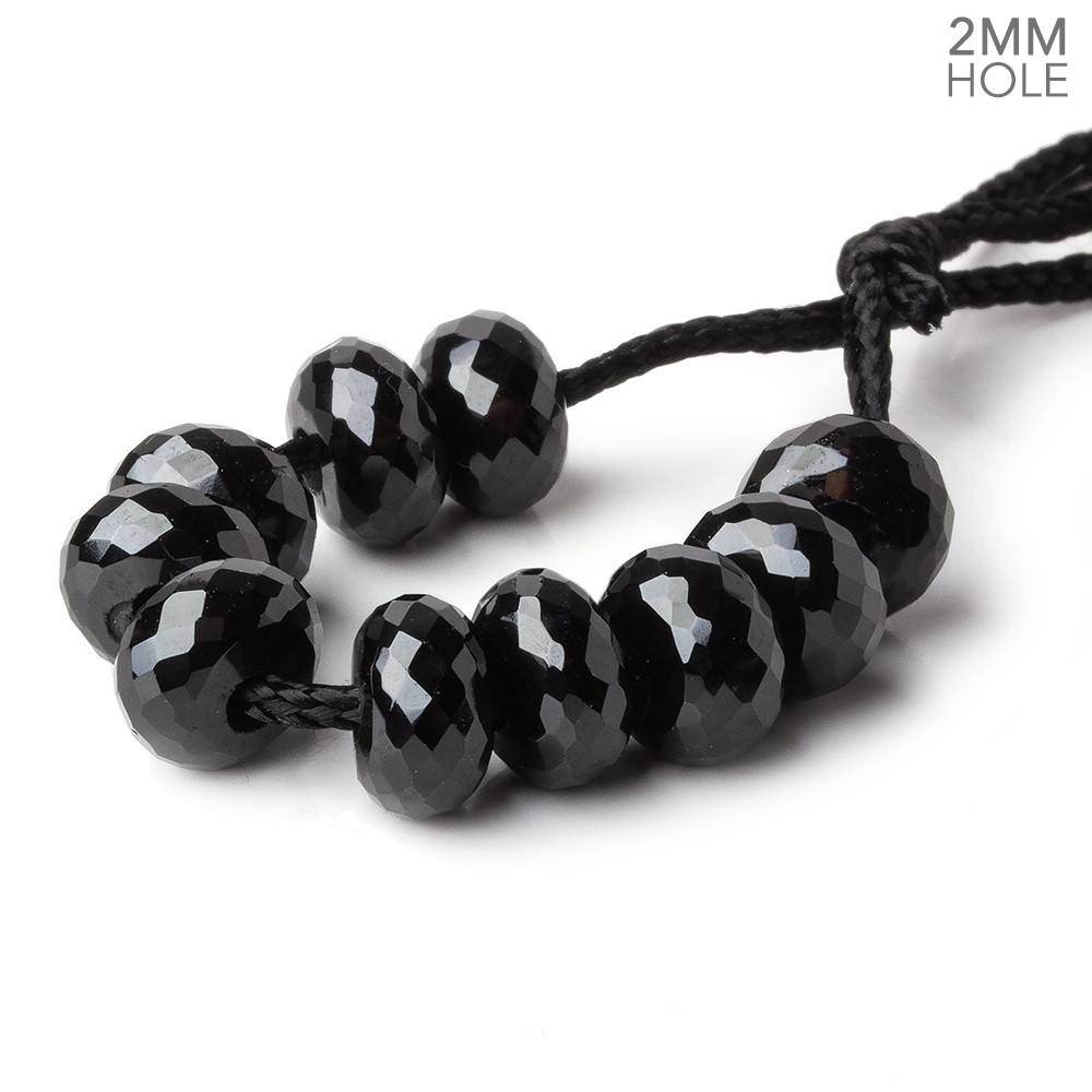 8mm Black Onyx 2mm Large Hole Faceted Rondelle Bead Set of 10