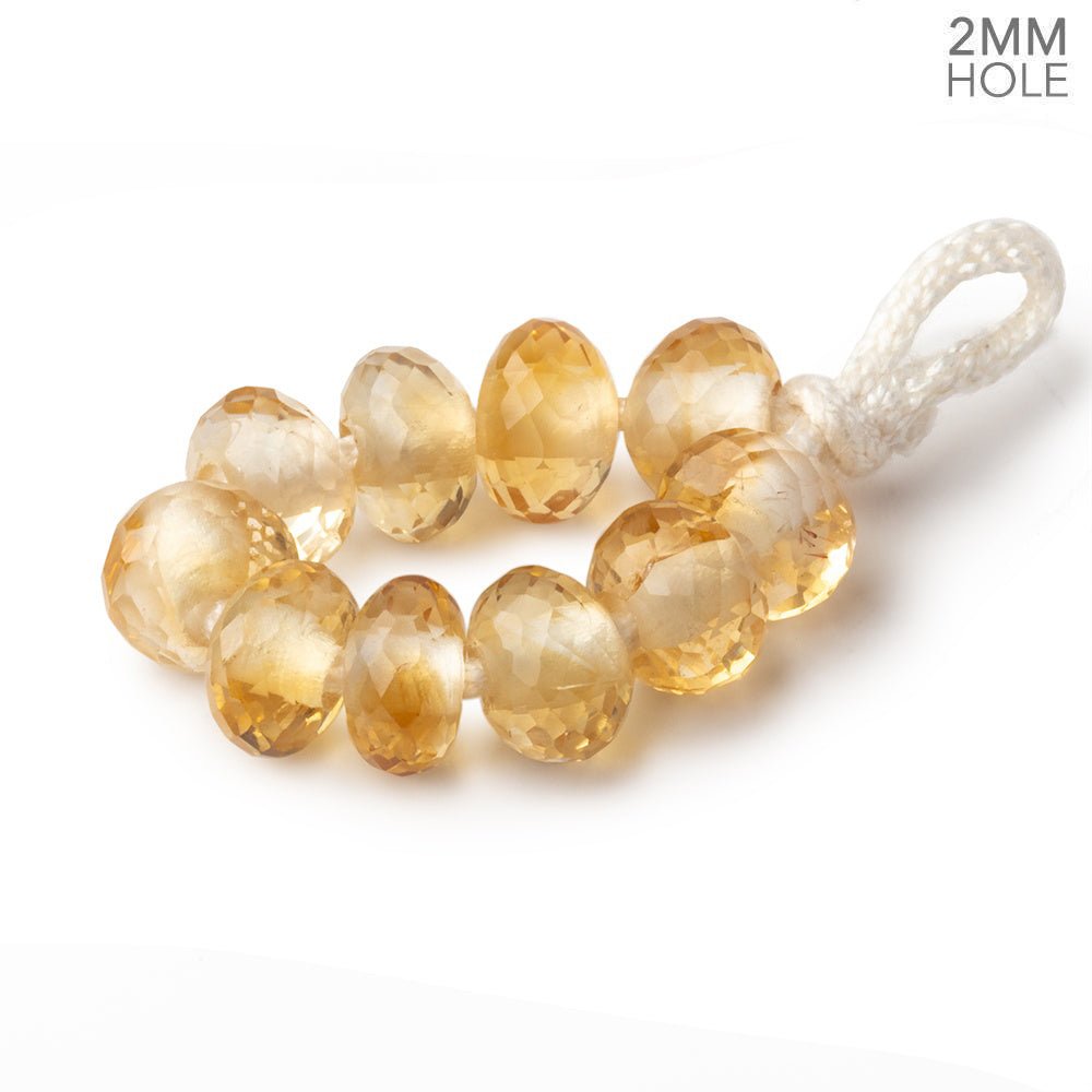8mm Citrine 2mm Large Hole Faceted Rondelle Beads Set of 10