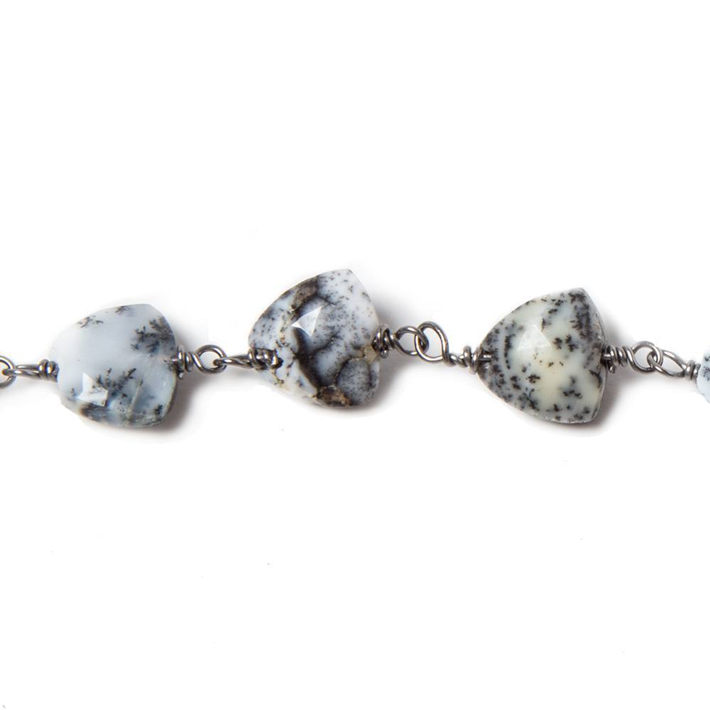 8mm Dendritic Opal triangle Black Gold plated Chain by the foot 22pcs