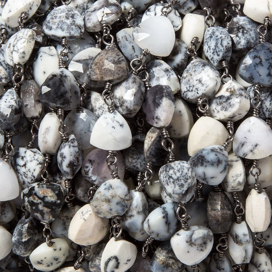 8mm Dendritic Opal triangle Black Gold plated Chain by the foot 22pcs
