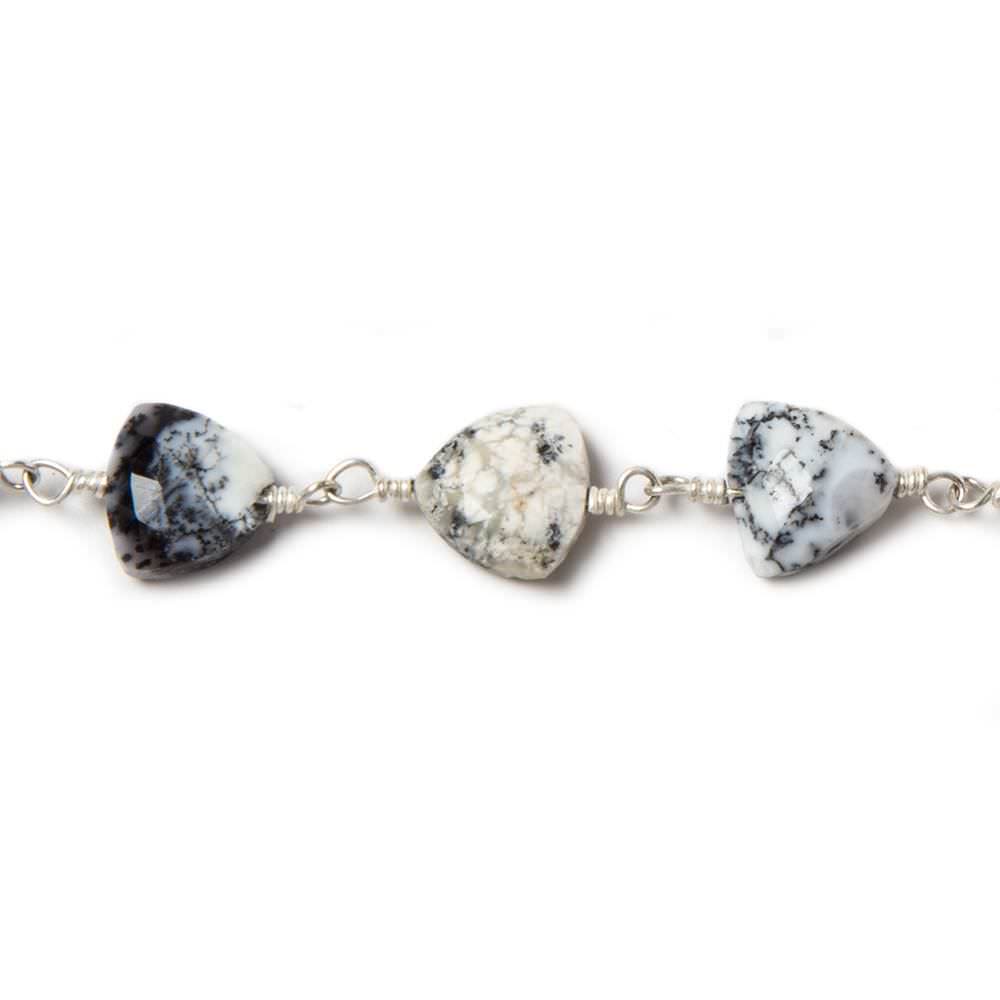 8mm Dendritic Opal triangle Silver plated Chain by the foot 22pcs