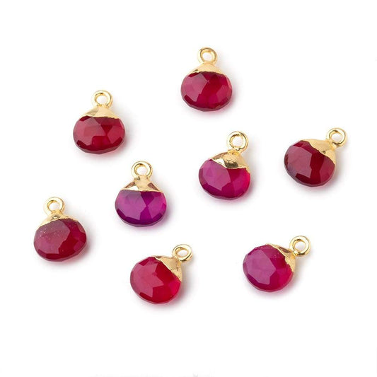 8mm Gold Leafed Berry Pink Chalcedony faceted heart 1 focal bead