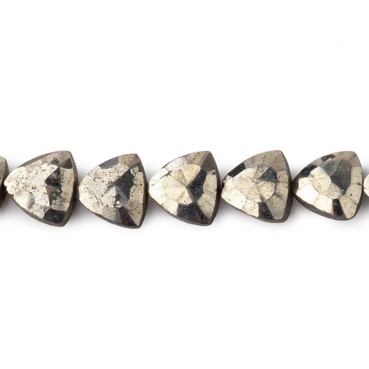 8mm Golden Pyrite Straight Drilled Faceted Flat Trillion 9 inches 29 beads