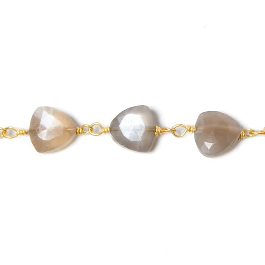 8mm Greige Moonstone triangle Gold plated Chain by the foot 22pcs