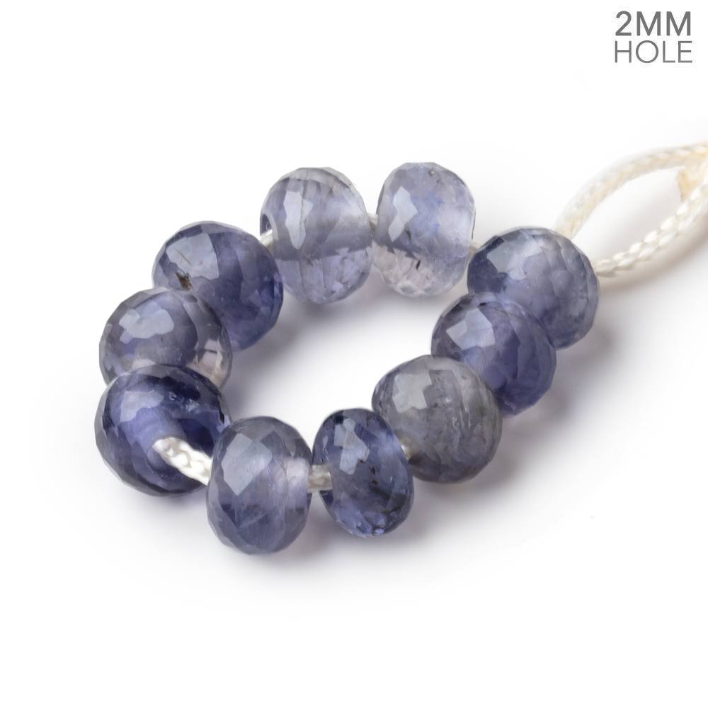 8mm Iolite 2mm Large Hole Faceted Rondelles Set of 10 Beads