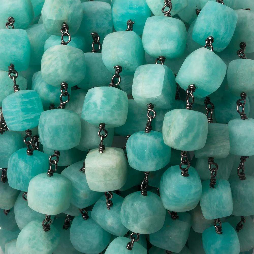 8mm Matte Amazonite cube Black Gold over .925 Silver Chain by the foot 21 beads