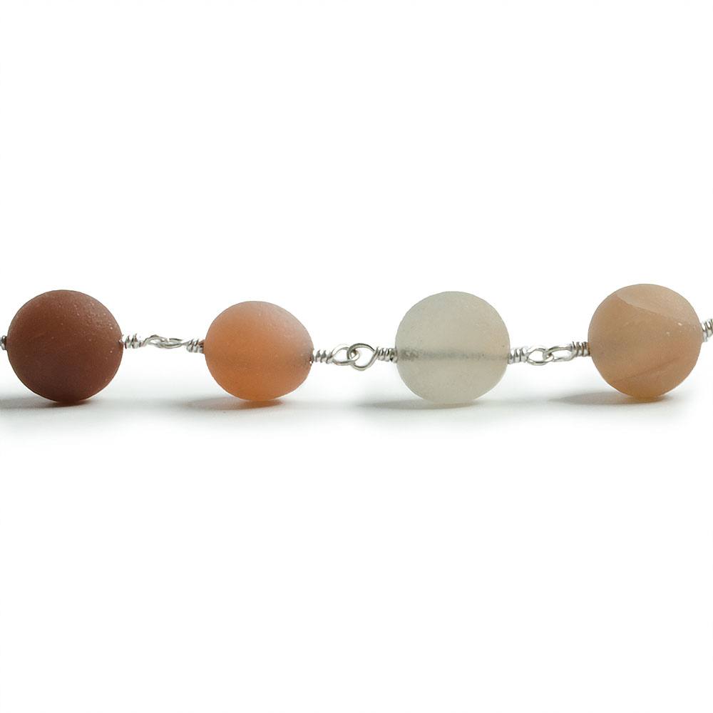8mm Matte Multi Color Moonstone coin & nugget Silver plated Chain by the foot with approximately 20 pieces