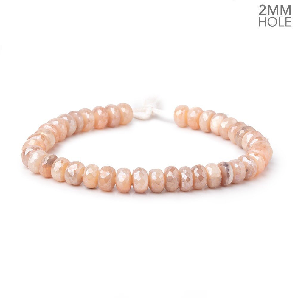 8mm Mystic Peach Moonstone 2mm Large Hole Faceted Rondelles 8 inch 40 Beads