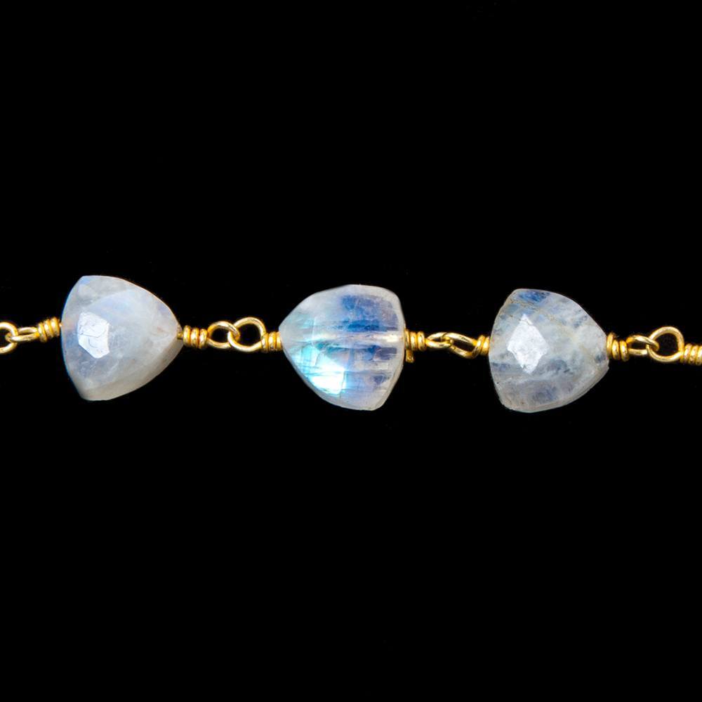 8mm Rainbow Moonstone triangle Gold plated Chain by the foot 22pcs