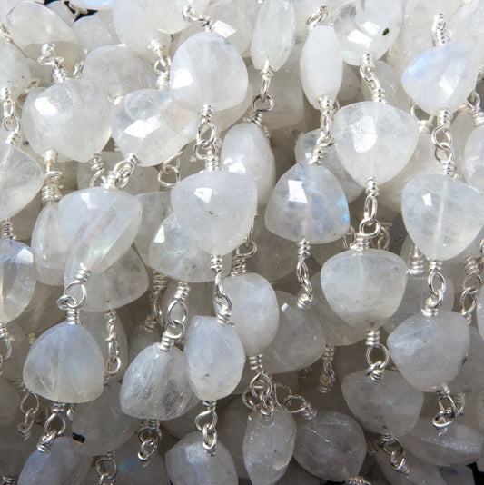 8mm Rainbow Moonstone triangle Silver plated Chain by the foot 22pcs