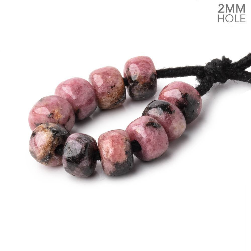 8mm Rhodonite 2mm Large Hole Plain Rondelle Set of 10