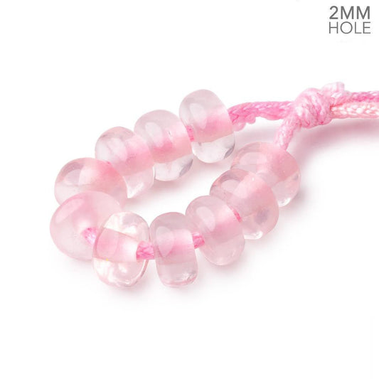 8mm Rose Quartz 2mm Large Hole Plain Rondelle Set of 10
