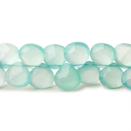 8mm Seafoam Blue Chalcedony faceted hearts 8 inch 49 beads