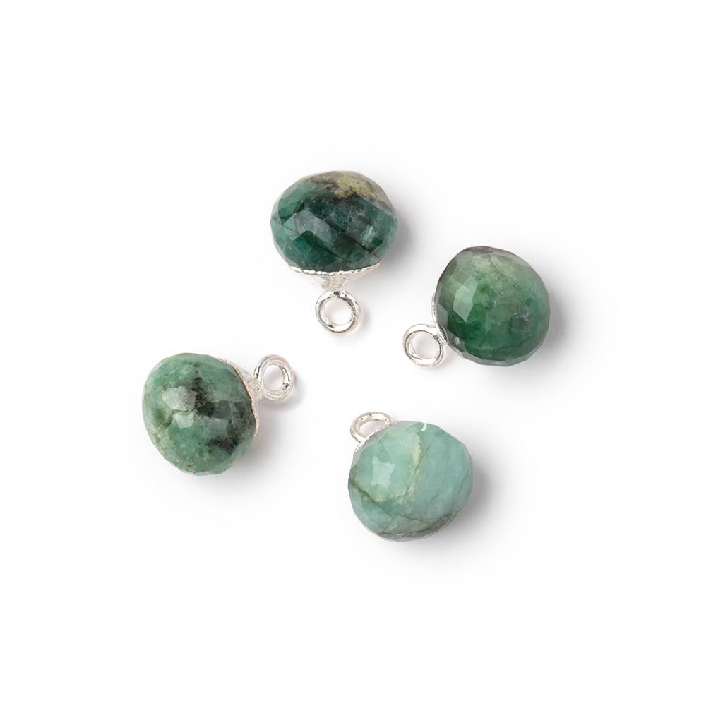 8mm Silver Leafed Emerald Faceted Candy Kiss Focal Set of 4