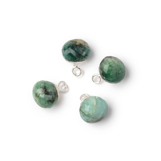 8mm Silver Leafed Emerald Faceted Candy Kiss Focal Set of 4