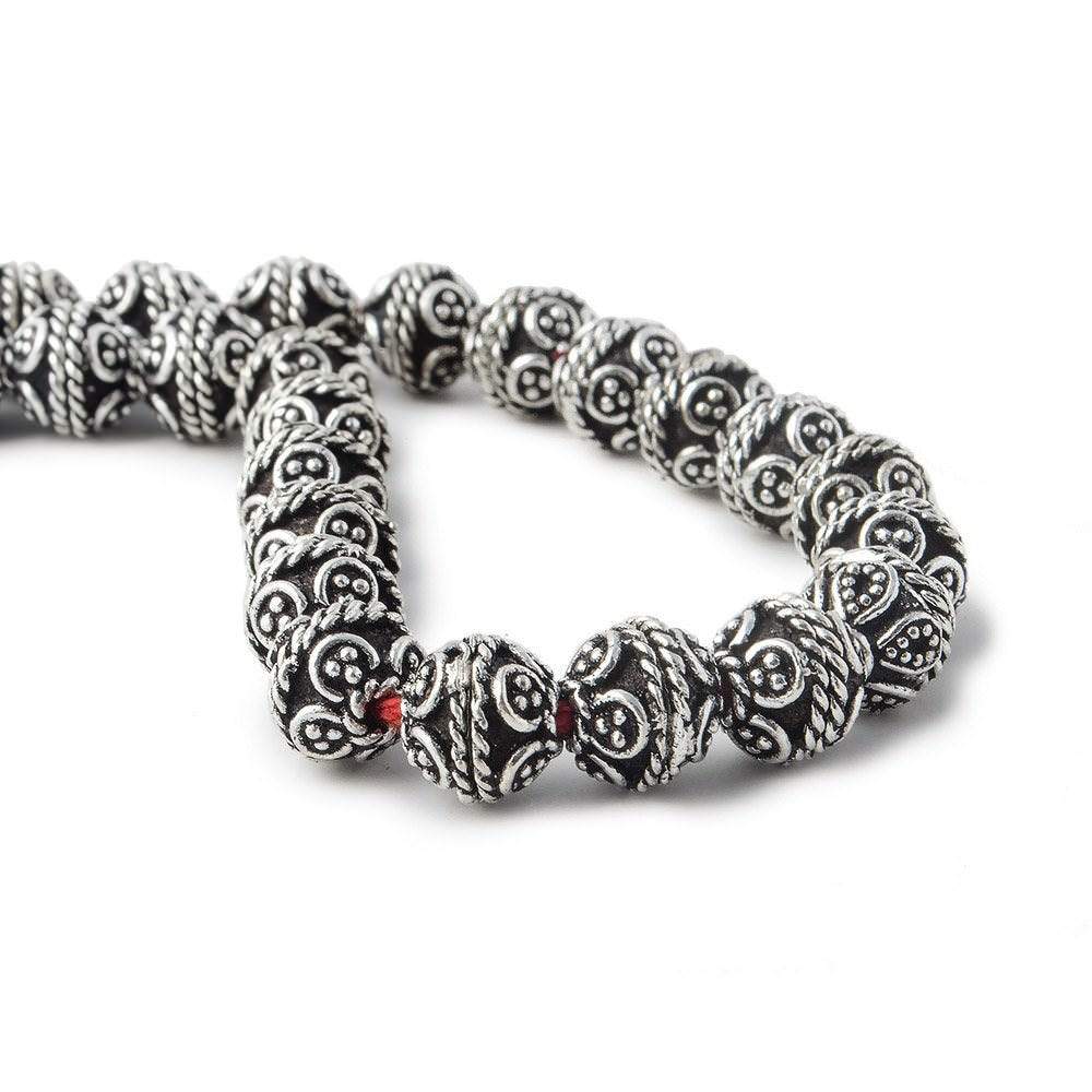 8mm Silver plated Copper Round Bead Miligrain Twist Rope 8 inch 52 pieces
