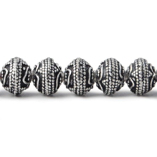 8mm Silver Plated Copper Round Bead Roval Triple Miligrain Center 7.5 inch 30 pieces