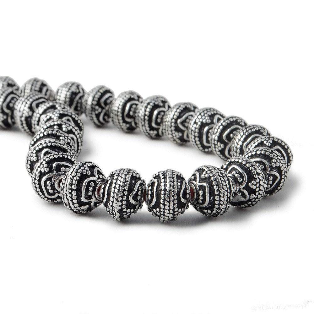 8mm Silver Plated Copper Round Bead Roval Triple Miligrain Center 7.5 inch 30 pieces