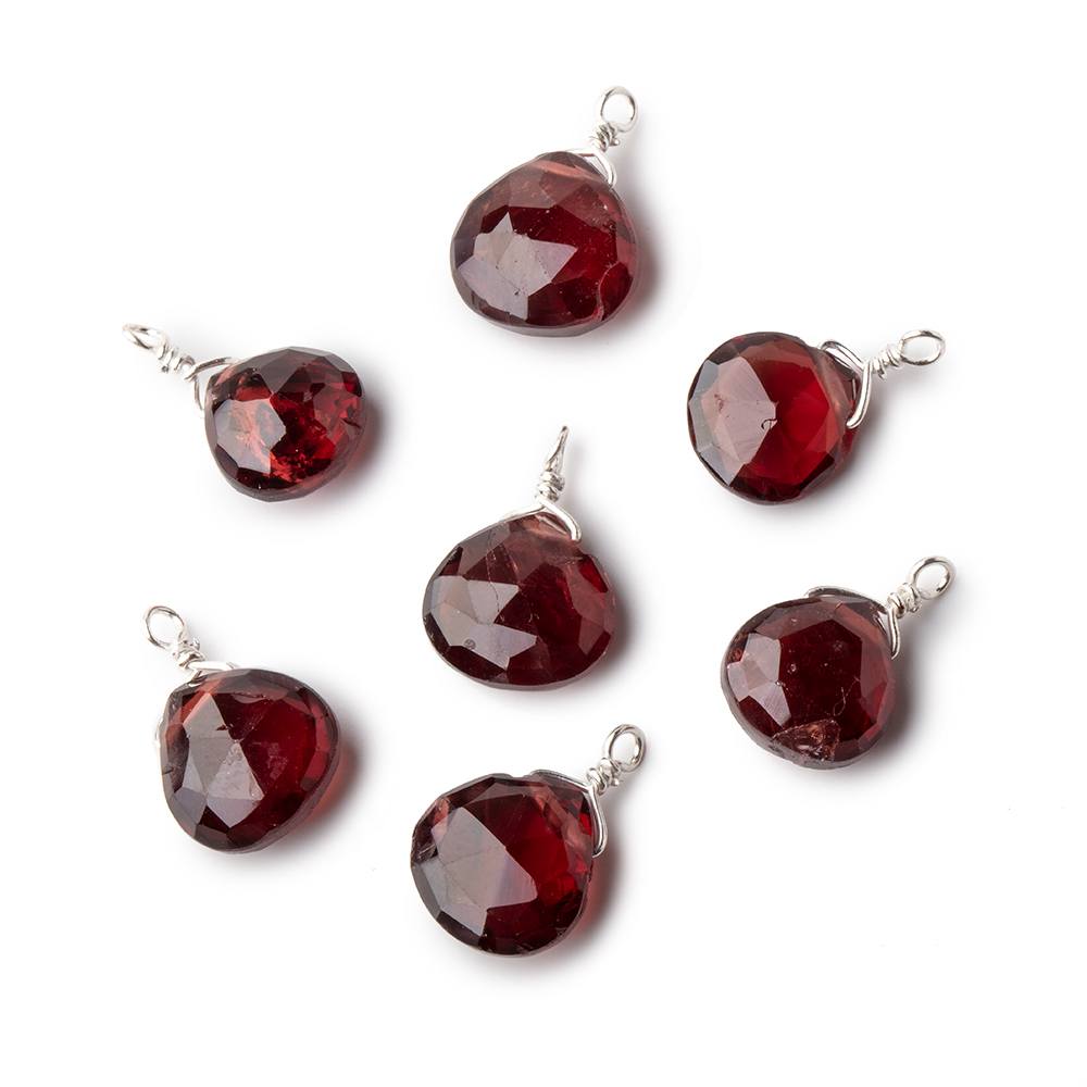 8mm Silver Wire Wrapped Garnet Faceted Heart 1 Focal Pendant
