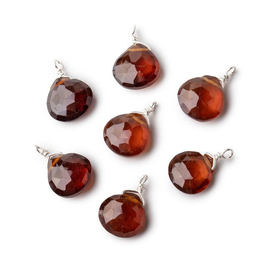 8mm Silver Wire Wrapped Hessonite Garnet Faceted Heart 1 Focal Pendant