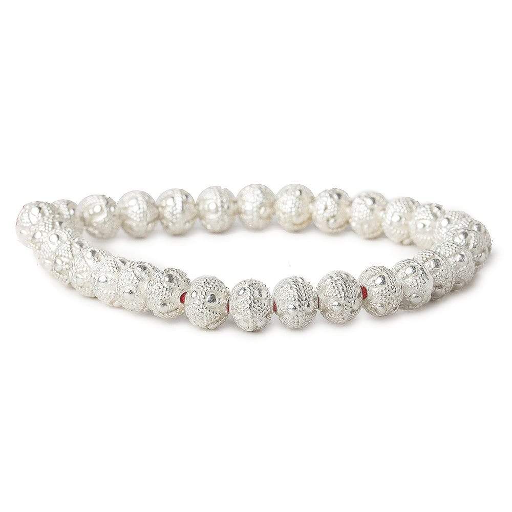 8x7mm Silver Plated Bead Miligrain and Dot 8 inch 28 pieces