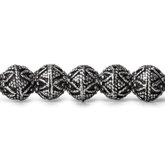 8mm Sterling Silver plated Copper Bead Round Miligrain Triangle Design 8 inch 28 pcs